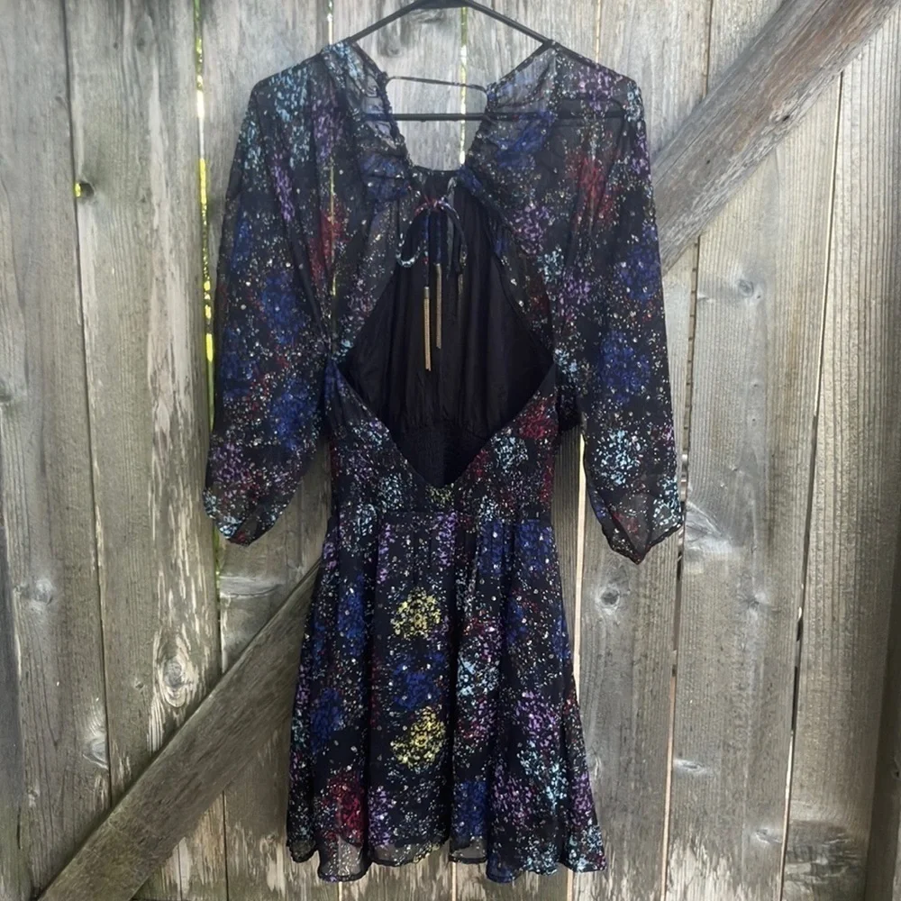 EUC Free People Anna Open Back Dress Black Floral Size Medium